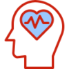 Gesicht im Profil mit blauem Herz als Gehirn (Icon)
